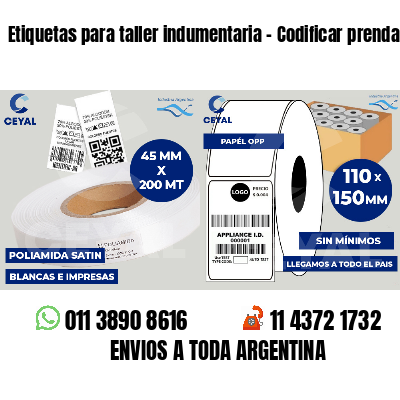 Etiquetas para taller indumentaria - Codificar prendas
