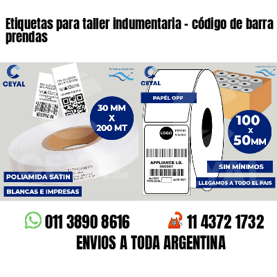Etiquetas para taller indumentaria - código de barra prendas