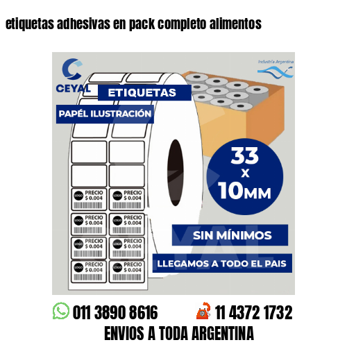 etiquetas adhesivas en pack completo alimentos