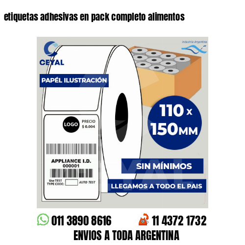 etiquetas adhesivas en pack completo alimentos