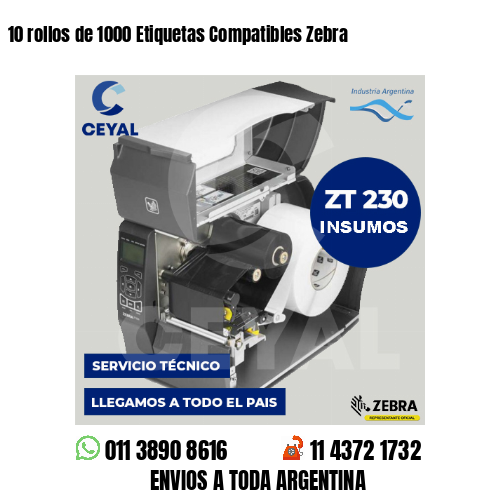 10 rollos de 1000 Etiquetas Compatibles Zebra 