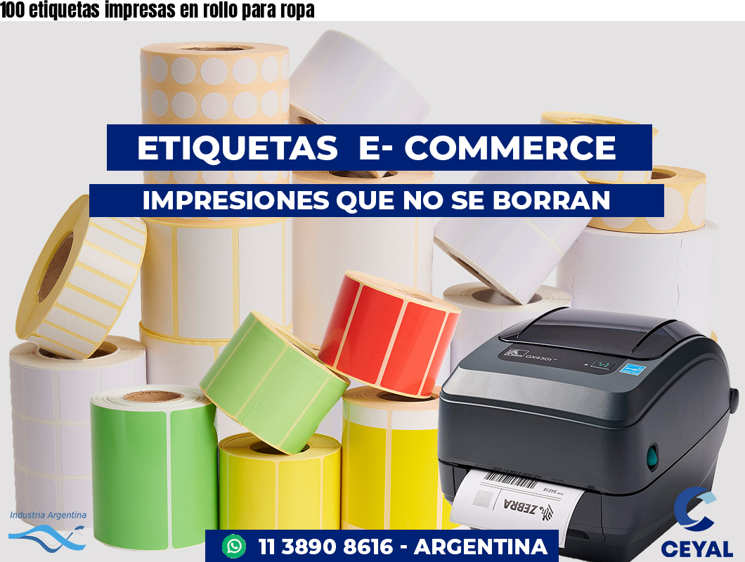 100 etiquetas impresas en rollo para ropa