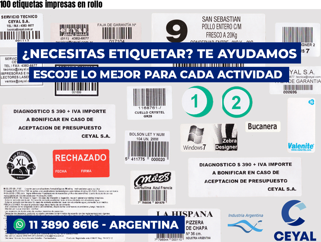 100 etiquetas impresas en rollo