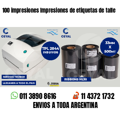 100 impresiones Impresiones de etiquetas de talle