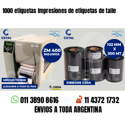 1000 etiquetas Impresiones de etiquetas de talle