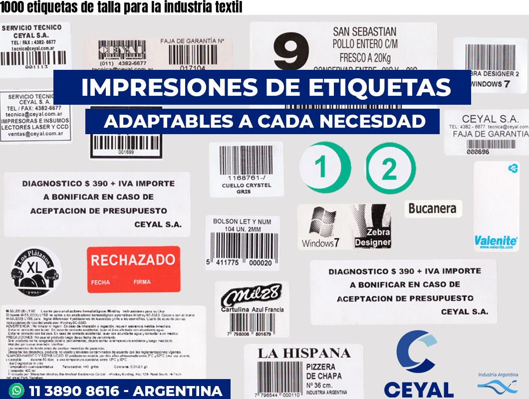 1000 etiquetas de talla para la industria textil