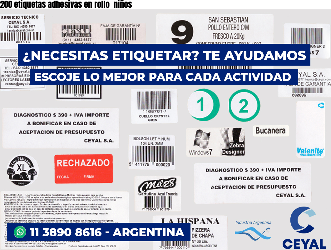 200 etiquetas adhesivas en rollo  niños