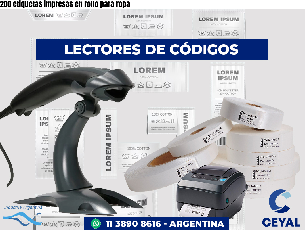 200 etiquetas impresas en rollo para ropa