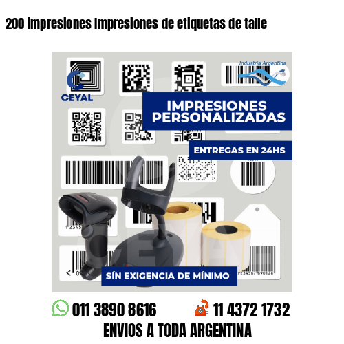 200 impresiones Impresiones de etiquetas de talle