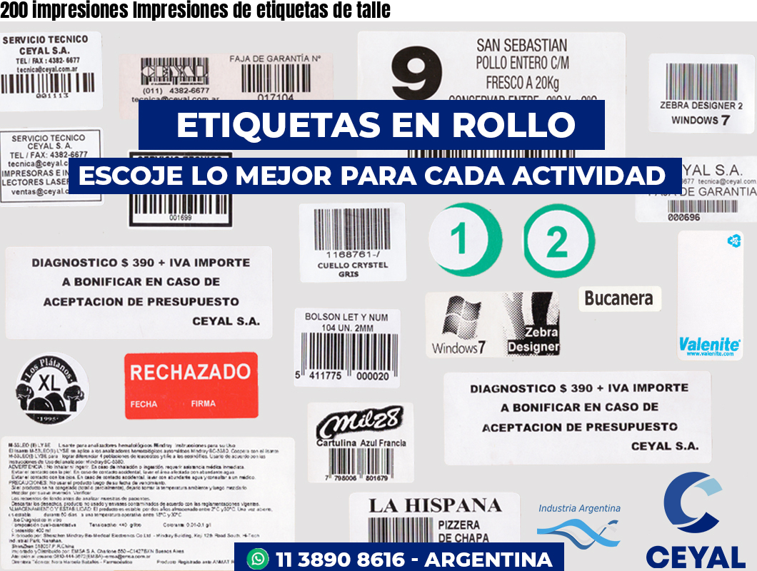 200 impresiones Impresiones de etiquetas de talle