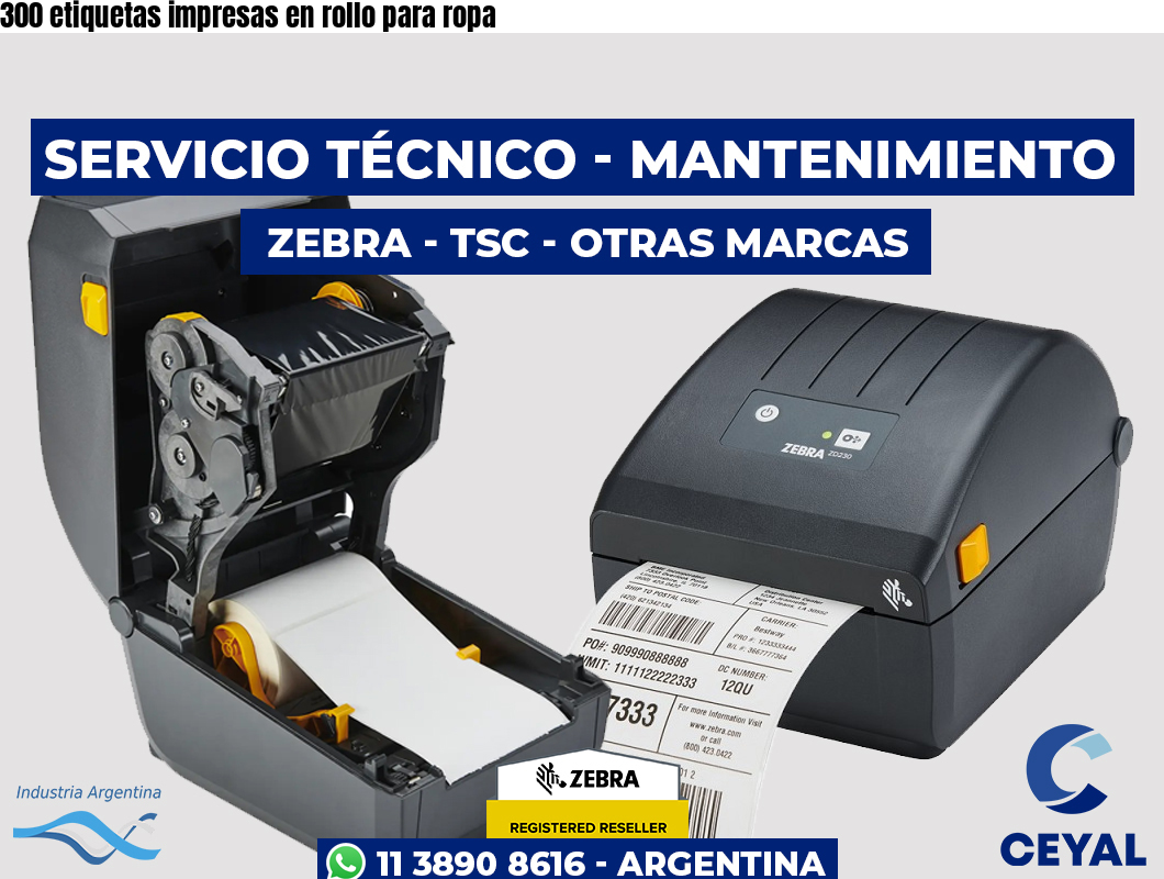 300 etiquetas impresas en rollo para ropa