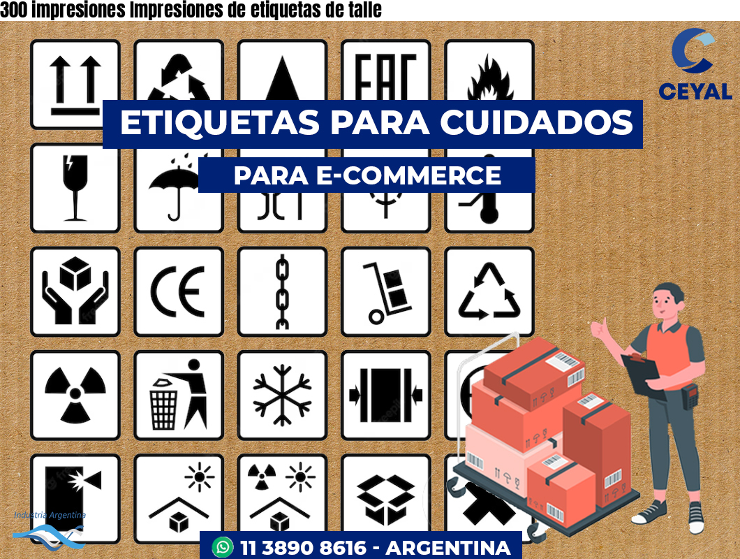 300 impresiones Impresiones de etiquetas de talle
