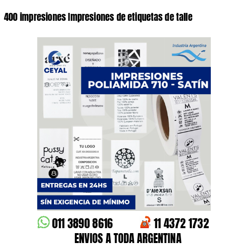 400 impresiones Impresiones de etiquetas de talle