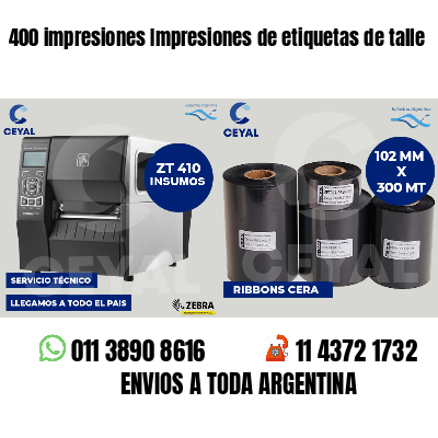 400 impresiones Impresiones de etiquetas de talle