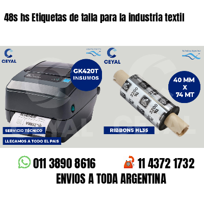 48s hs Etiquetas de talla para la industria textil