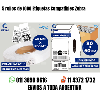 5 rollos de 1000 Etiquetas Compatibles Zebra