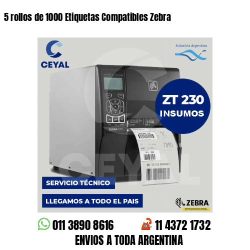5 rollos de 1000 Etiquetas Compatibles Zebra