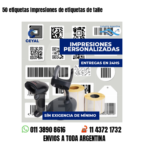 50 etiquetas Impresiones de etiquetas de talle
