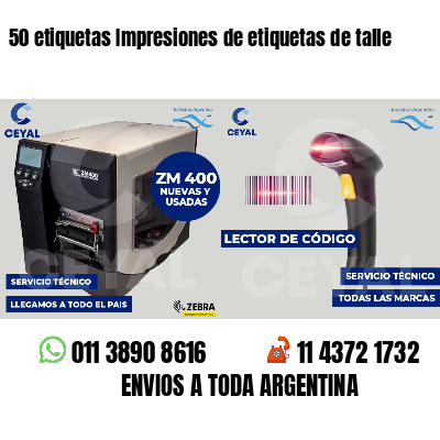 50 etiquetas Impresiones de etiquetas de talle