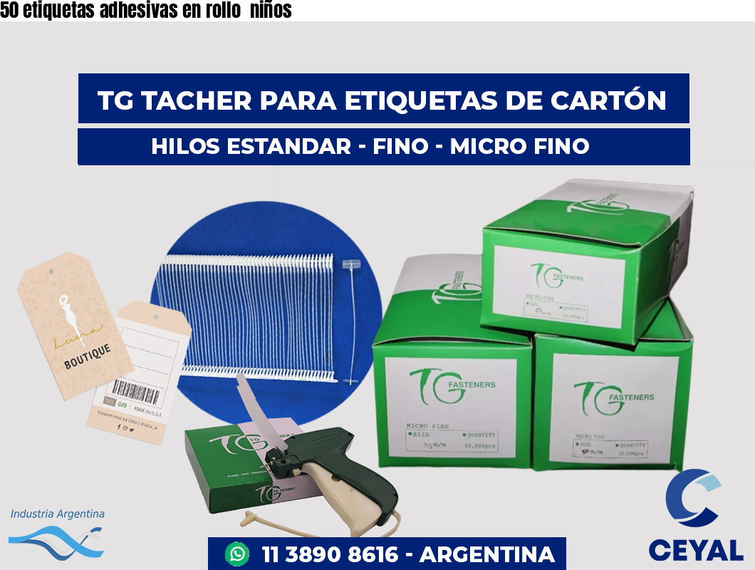 50 etiquetas adhesivas en rollo niños