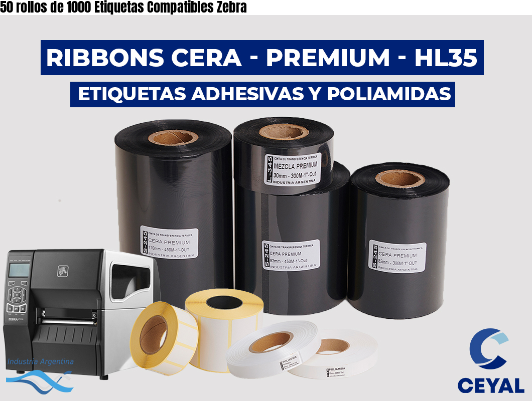 50 rollos de 1000 Etiquetas Compatibles Zebra
