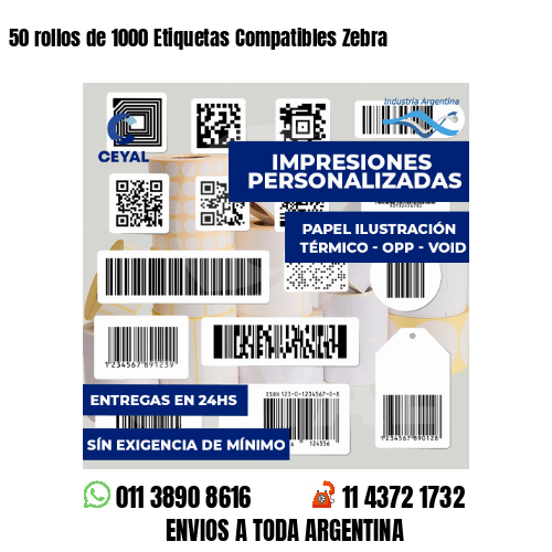 50 rollos de 1000 Etiquetas Compatibles Zebra