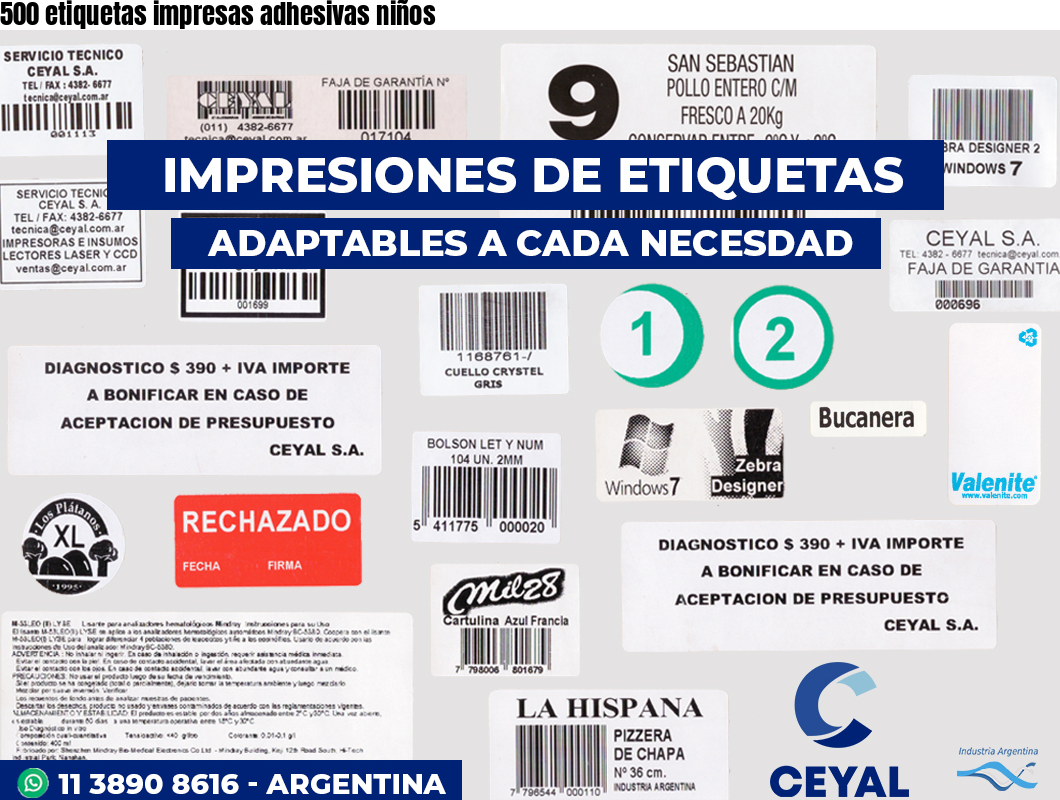 500 etiquetas impresas adhesivas niños