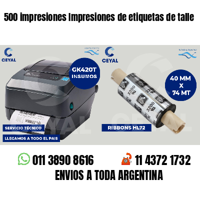 500 impresiones Impresiones de etiquetas de talle