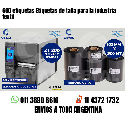 600 etiquetas Etiquetas de talla para la industria textil
