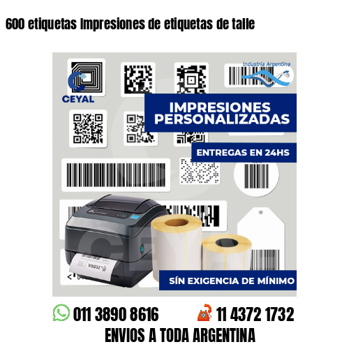 600 etiquetas Impresiones de etiquetas de talle