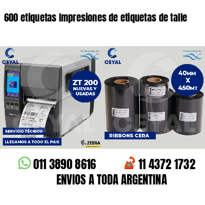 600 etiquetas Impresiones de etiquetas de talle