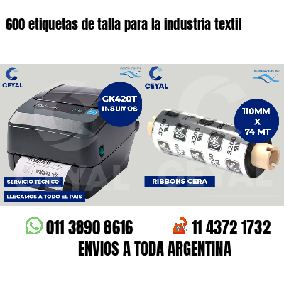 600 etiquetas de talla para la industria textil