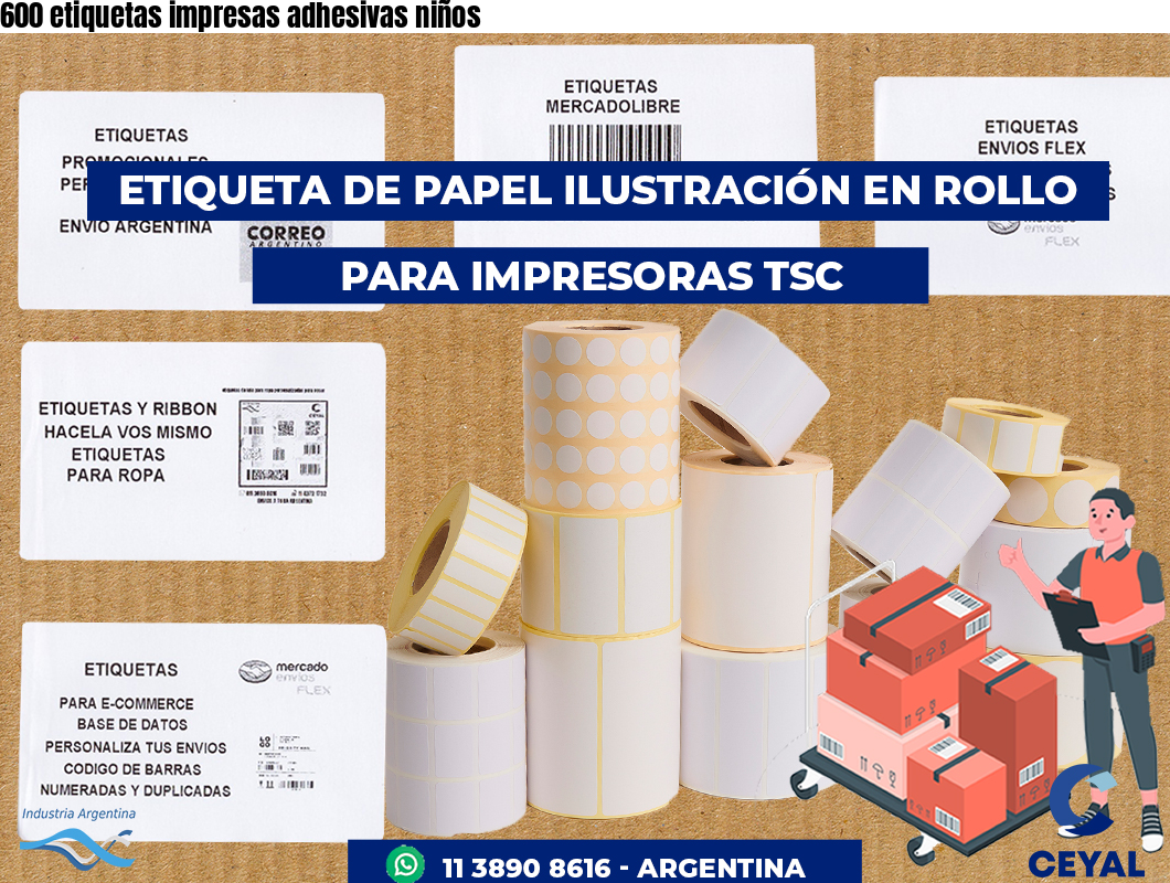 600 etiquetas impresas adhesivas niños