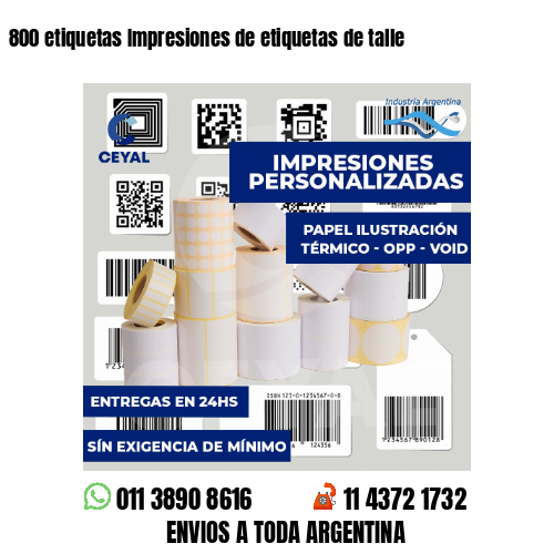 800 etiquetas Impresiones de etiquetas de talle