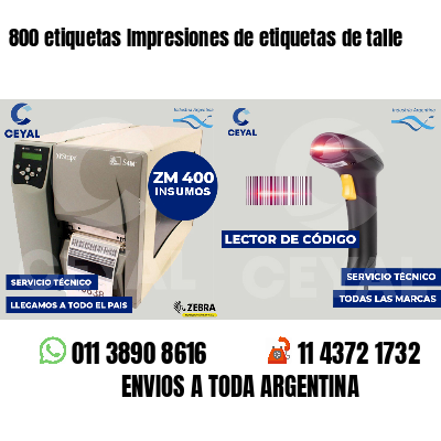 800 etiquetas Impresiones de etiquetas de talle