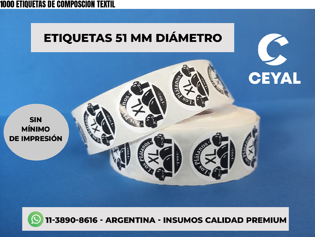 1000 ETIQUETAS DE COMPOSCION TEXTIL