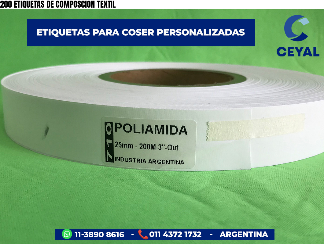 200 ETIQUETAS DE COMPOSCION TEXTIL