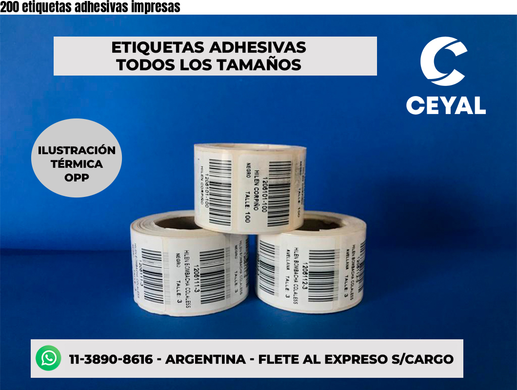 200 etiquetas adhesivas impresas
