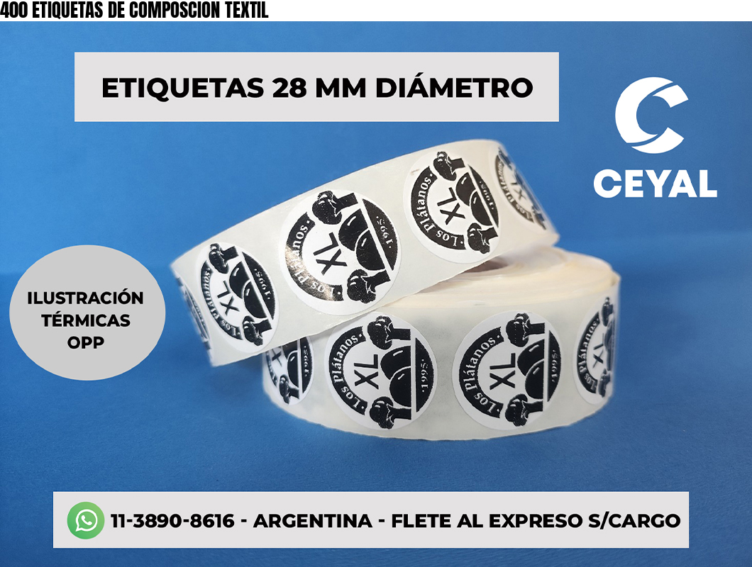 400 ETIQUETAS DE COMPOSCION TEXTIL