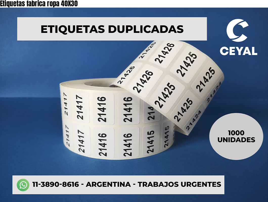 Etiquetas fabrica ropa 40X30
