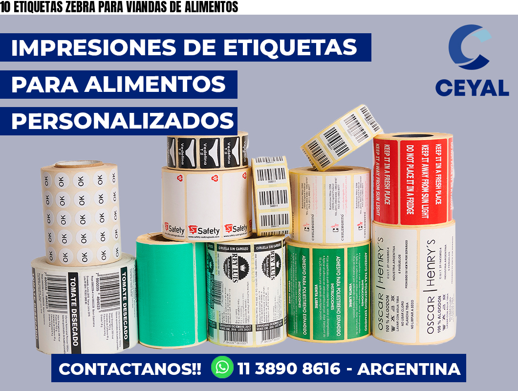 10 ETIQUETAS ZEBRA PARA VIANDAS DE ALIMENTOS
