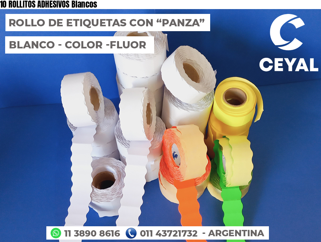 10 ROLLITOS ADHESIVOS Blancos