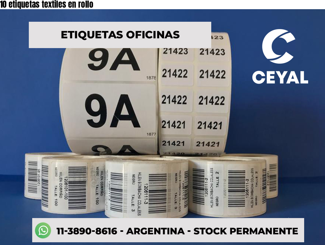 10 etiquetas textiles en rollo