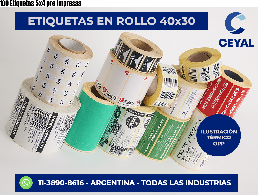 100 Etiquetas 5×4 pre impresas