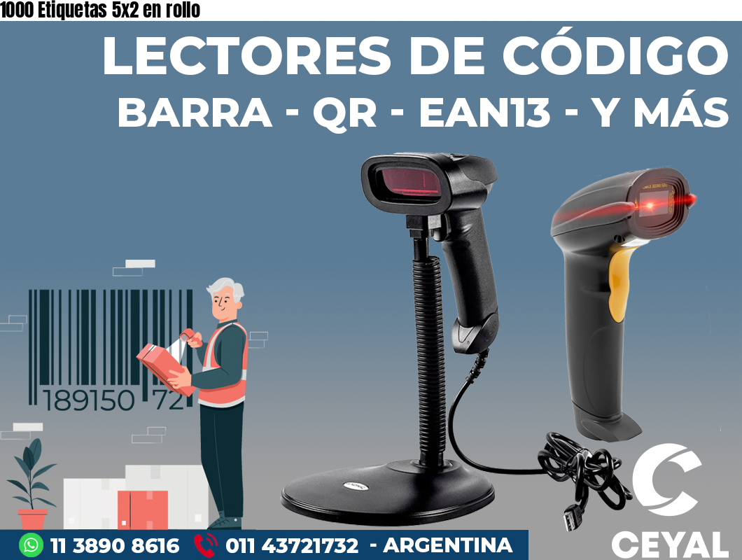 1000 Etiquetas 5x2 en rollo