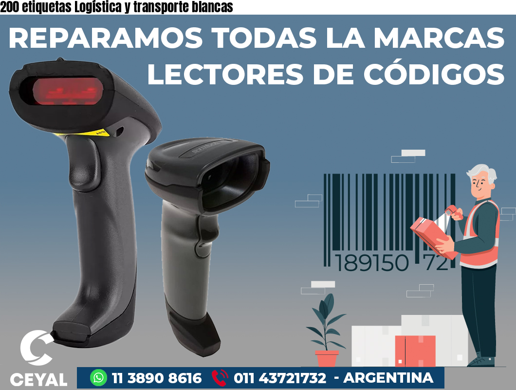 200 etiquetas Logística y transporte blancas