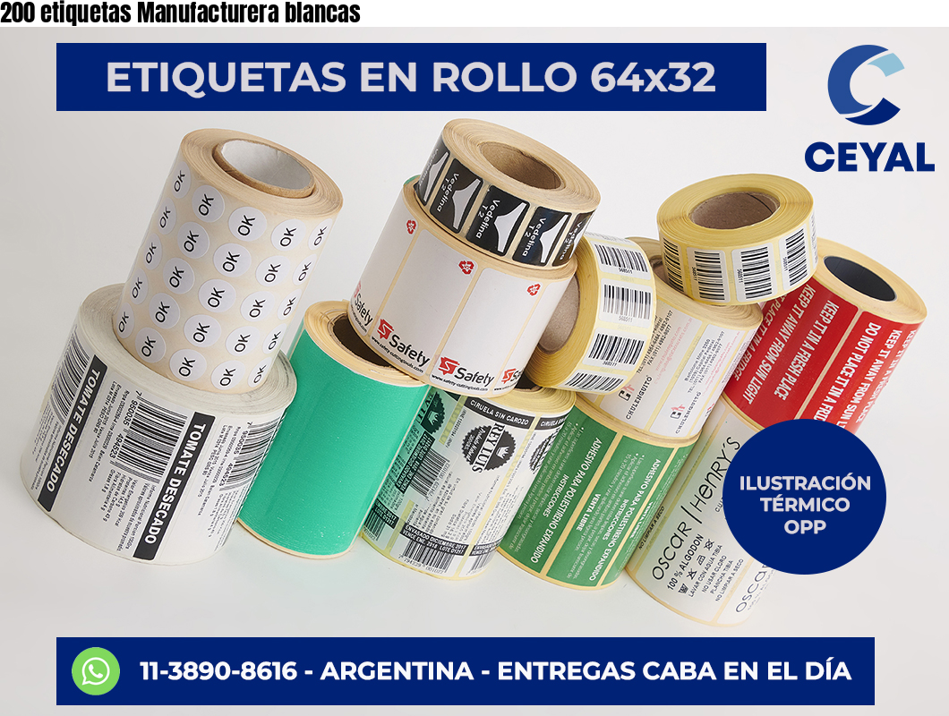 200 etiquetas Manufacturera blancas