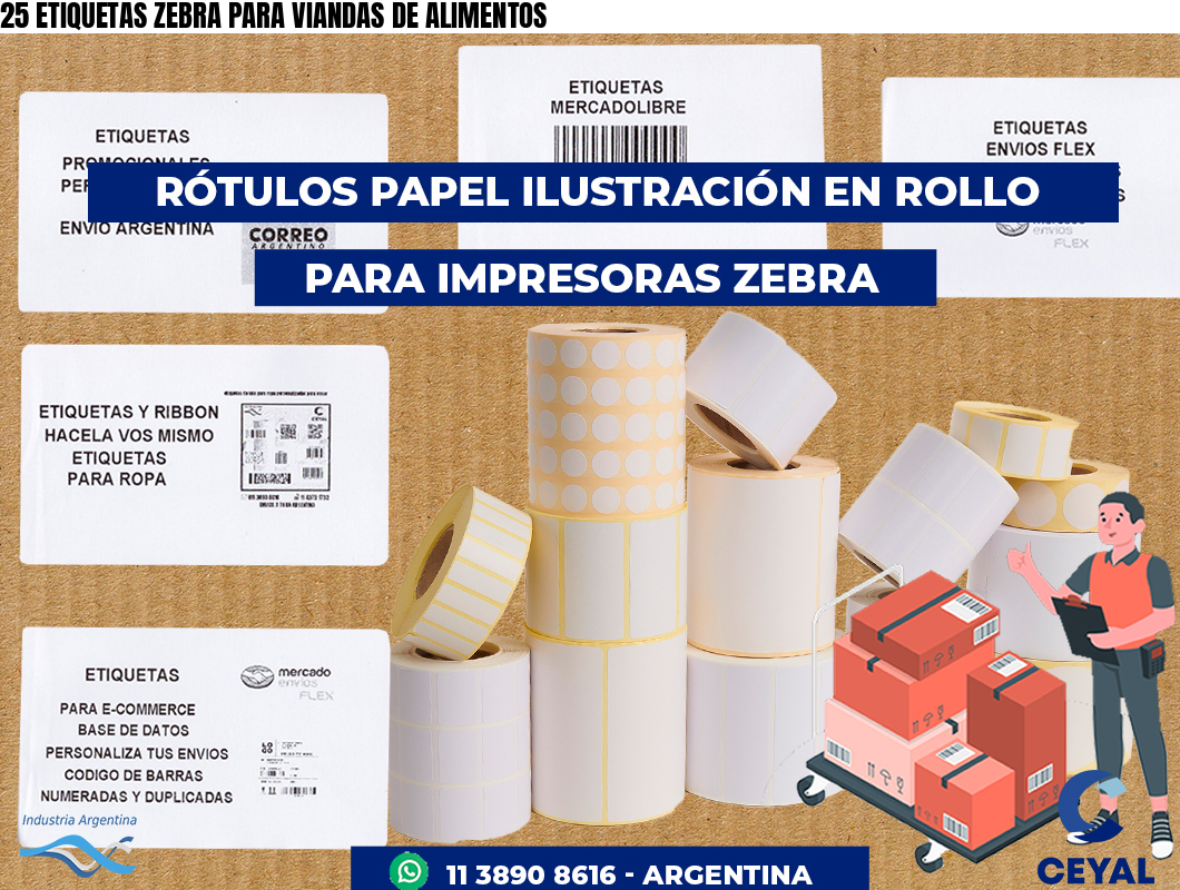 25 ETIQUETAS ZEBRA PARA VIANDAS DE ALIMENTOS
