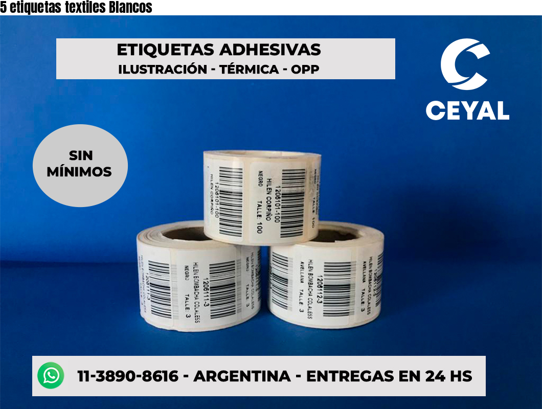5 etiquetas textiles Blancos