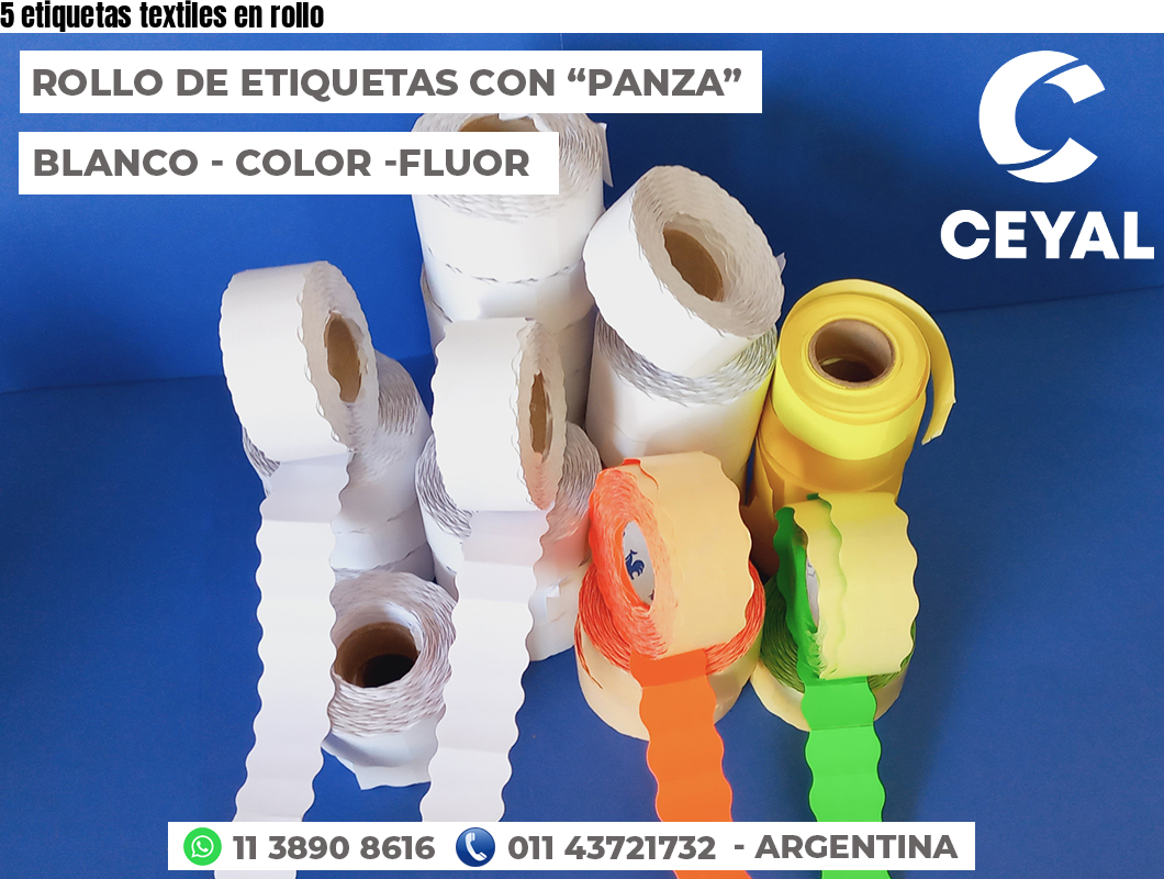 5 etiquetas textiles en rollo